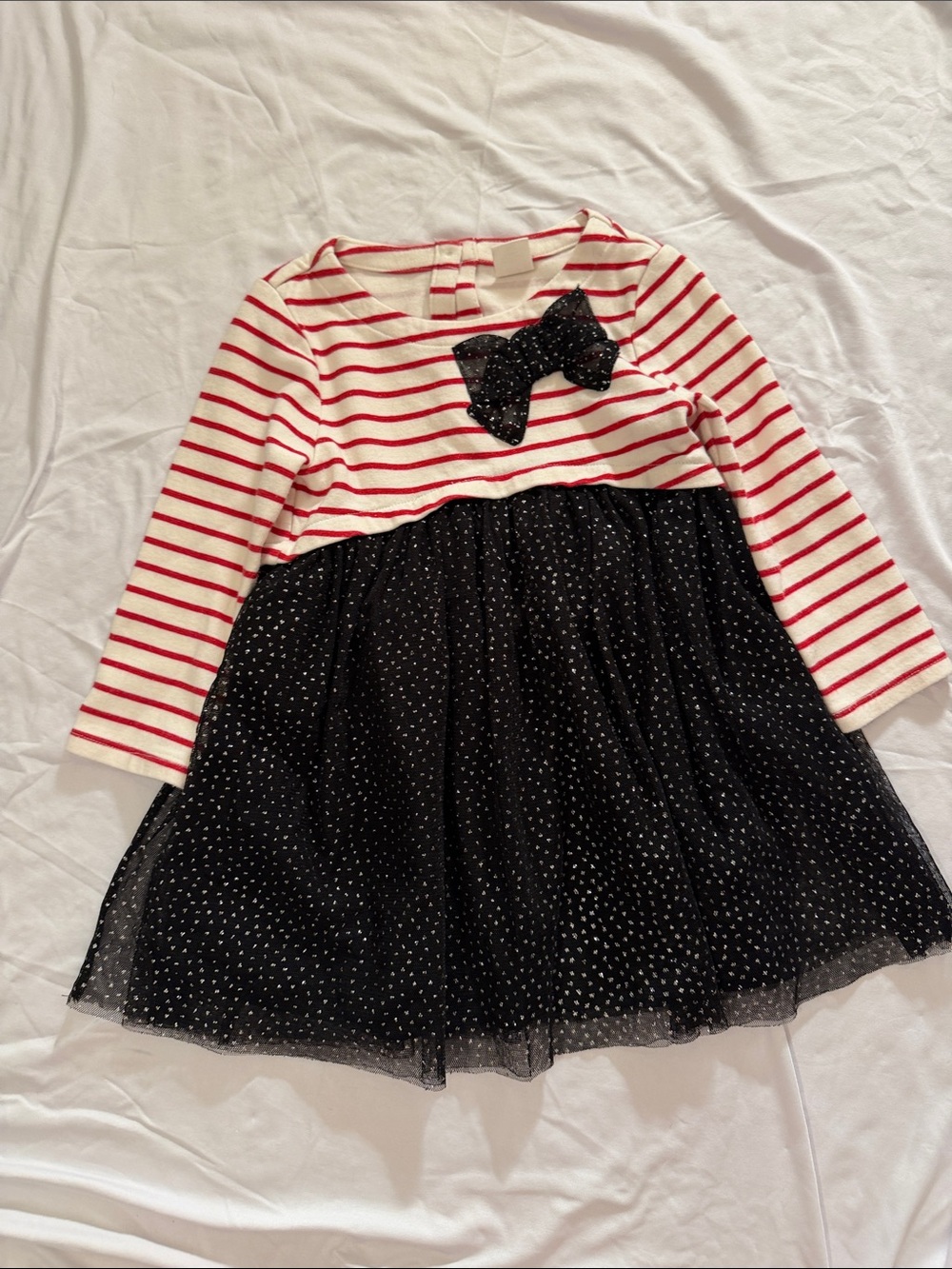GAP Red & Black Striped Top with Black Polka Dot Tulle Skirt Dress